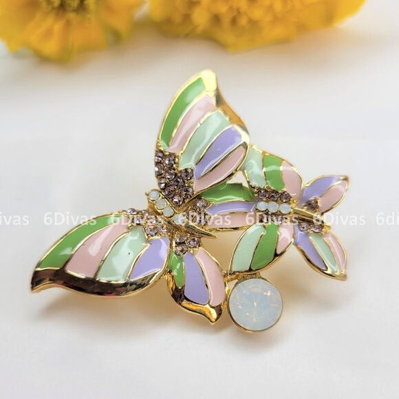 𝅺TWO Butterflies Brooch Pin - Picture 4 of 7